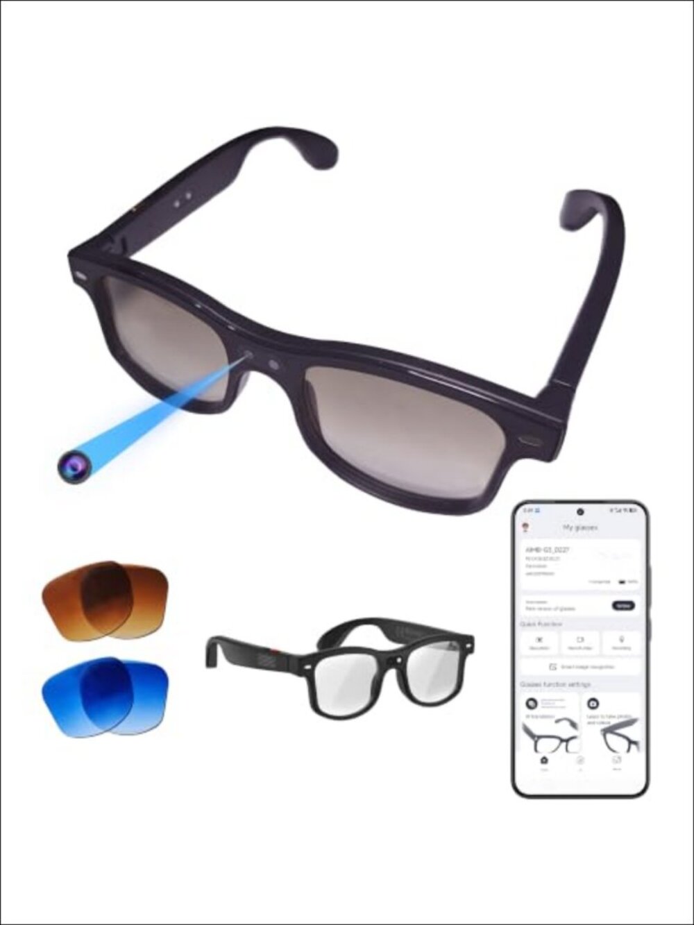 Smart AI Glasses 4K Camera Bluetooth 5.0 Noise-Canceling Mics Translation